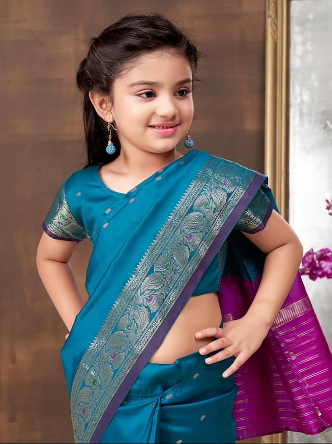 Girls Blue Saree Ready to Wear