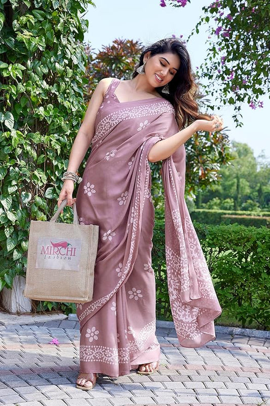 Women's Latest Chiffon Batik Printed Saree with Blouse Piece