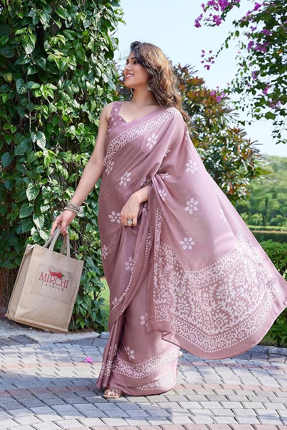 Women's Latest Chiffon Batik Printed Saree with Blouse Piece