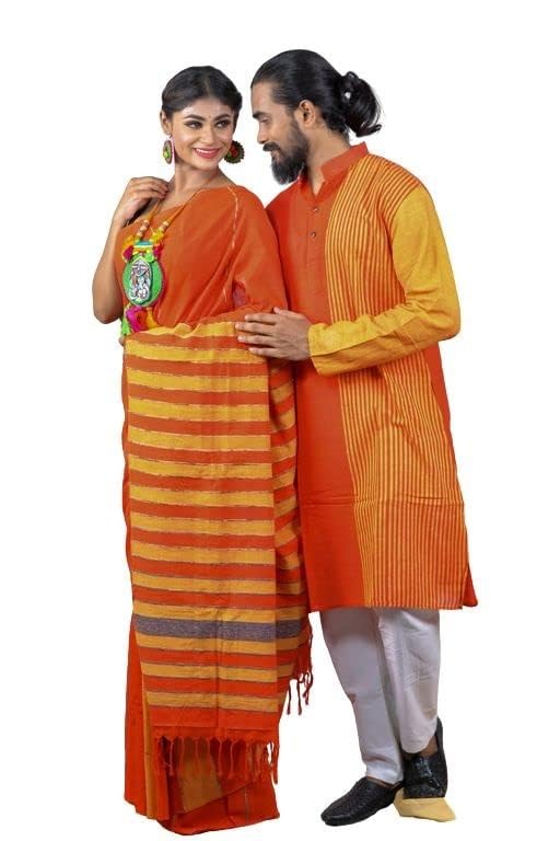 Couple Set Women's and Men's Handloom Pure Cotton Matching Combo Couple Dress Saree and Kurta