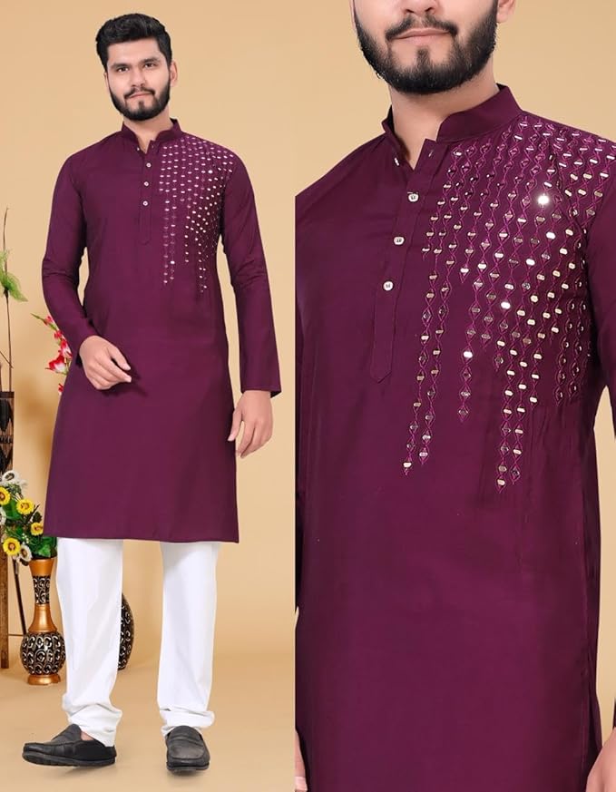 Men’s Plain Kurta & Women’s Matching Saree Set Couple Combo