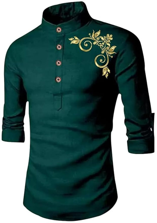 Men's Full Sleeve Short Kurta Shirt with a Trendy Mandarin Collar Crafted from a Premium Cotton Blend for Comfort Ideal for Casual and Semi-Formal Occasions