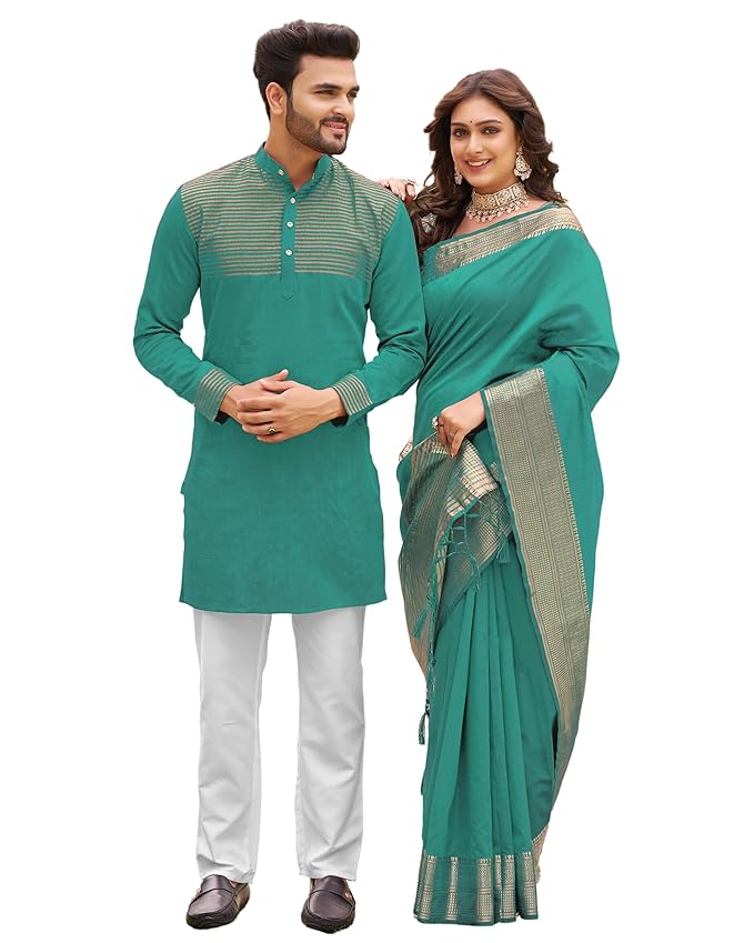 Couple Dress Set Silk Saree & Kurta Pajama
