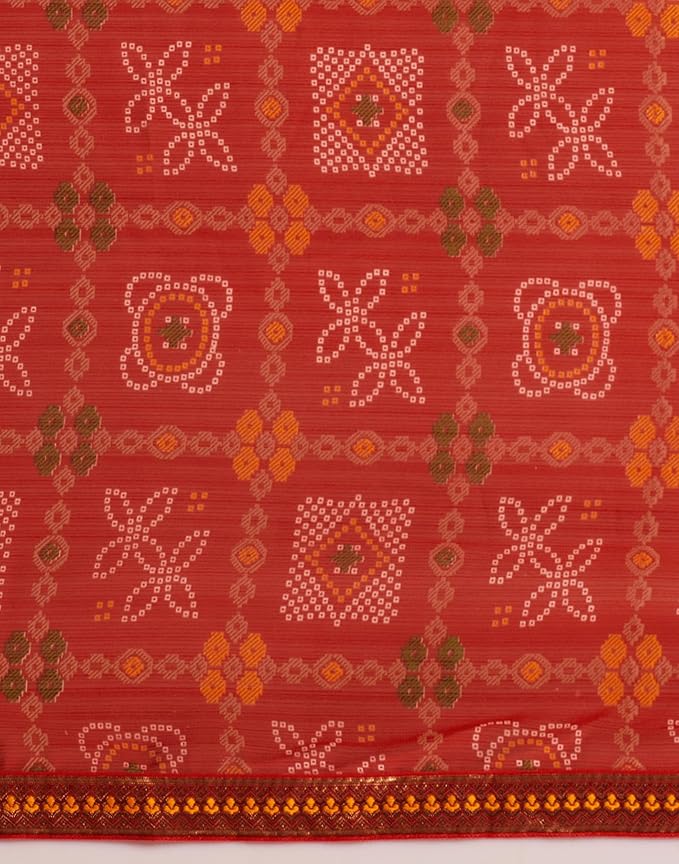 Women's Georgette Bandhani Printed Saree With Unstitched Blouse Piece