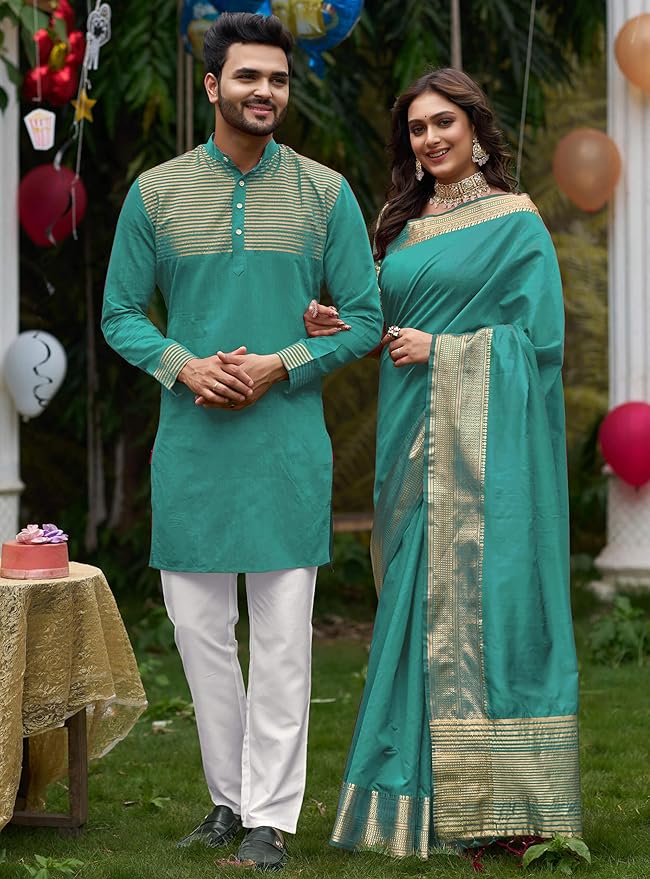 Couple Dress Set Silk Saree & Kurta Pajama