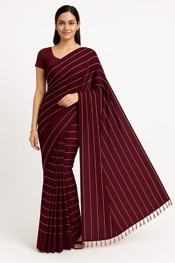 Men’s Full Sleeve Shirt & Vesti Combo Set with Matching Deep Purple Georgette Saree | Pure Cotton Shirt & Dhoti | Traditional Wedding & Festive