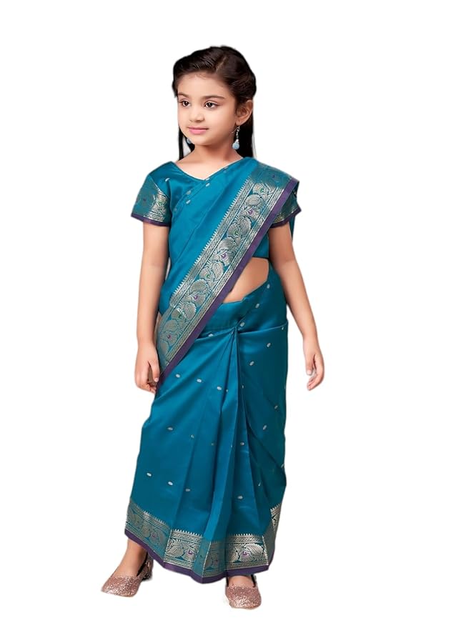Girls Blue Saree Ready to Wear
