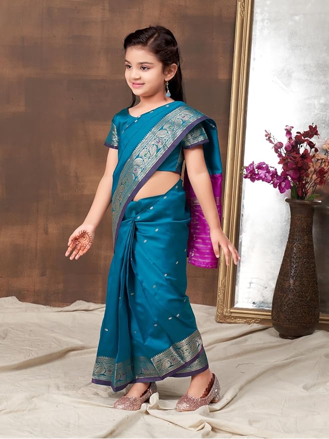 Girls Blue Saree Ready to Wear