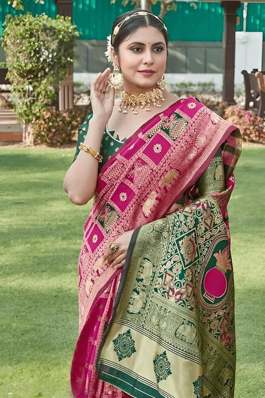 Women's Banarasi Kanjivaram Silk Woven Saree | Animal Printed Patola Silk Saree for Women