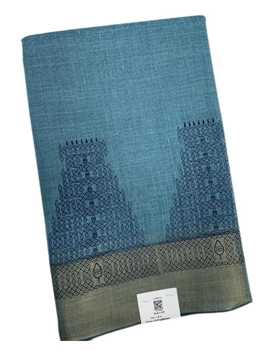 Silk Cotton Temple Printed Saree with Kolam Design | Traditional Ethnic Wear with Blouse