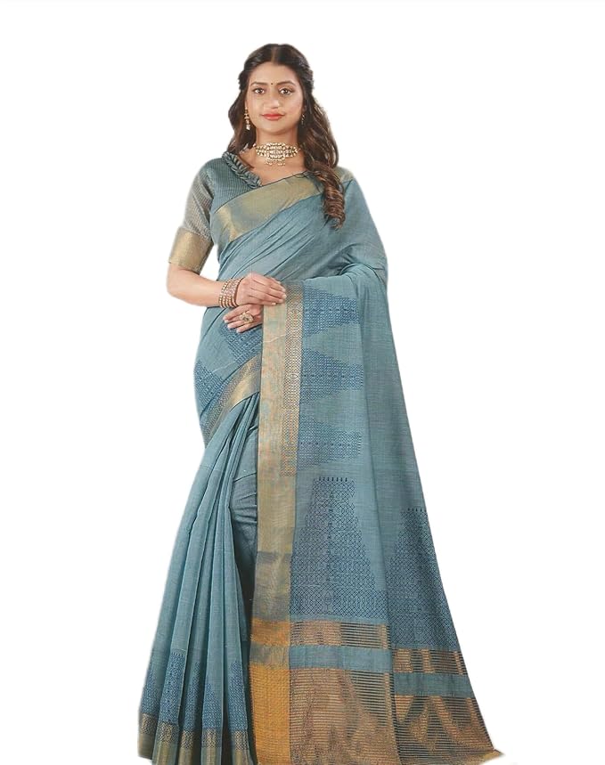 Silk Cotton Temple Printed Saree with Kolam Design | Traditional Ethnic Wear with Blouse