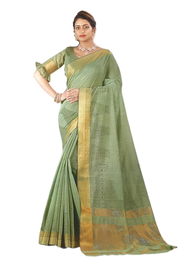 Silk Cotton Temple Printed Saree with Kolam Design | Traditional Ethnic Wear with Blouse