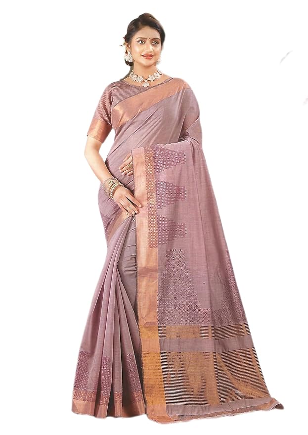 Silk Cotton Temple Printed Saree with Kolam Design | Traditional Ethnic Wear with Blouse