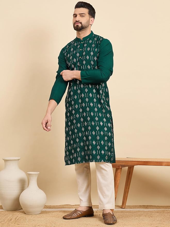 Tavasya Men Rayon Blend Geometric Regular Kurta