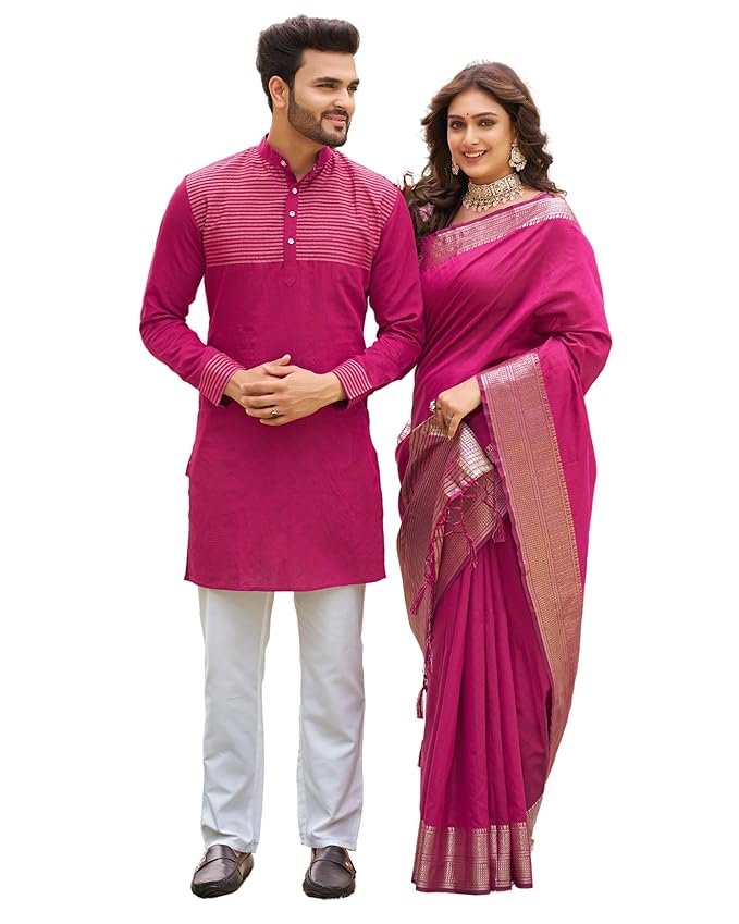 Couple Dress Set Silk Saree & Kurta Pajama