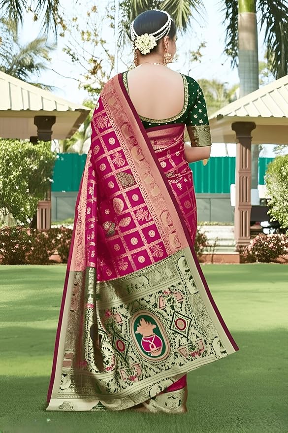 Women's Banarasi Kanjivaram Silk Woven Saree | Animal Printed Patola Silk Saree for Women