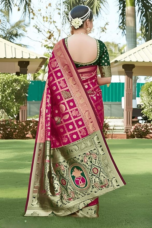 Women's Banarasi Kanjivaram Silk Woven Saree | Animal Printed Patola Silk Saree for Women