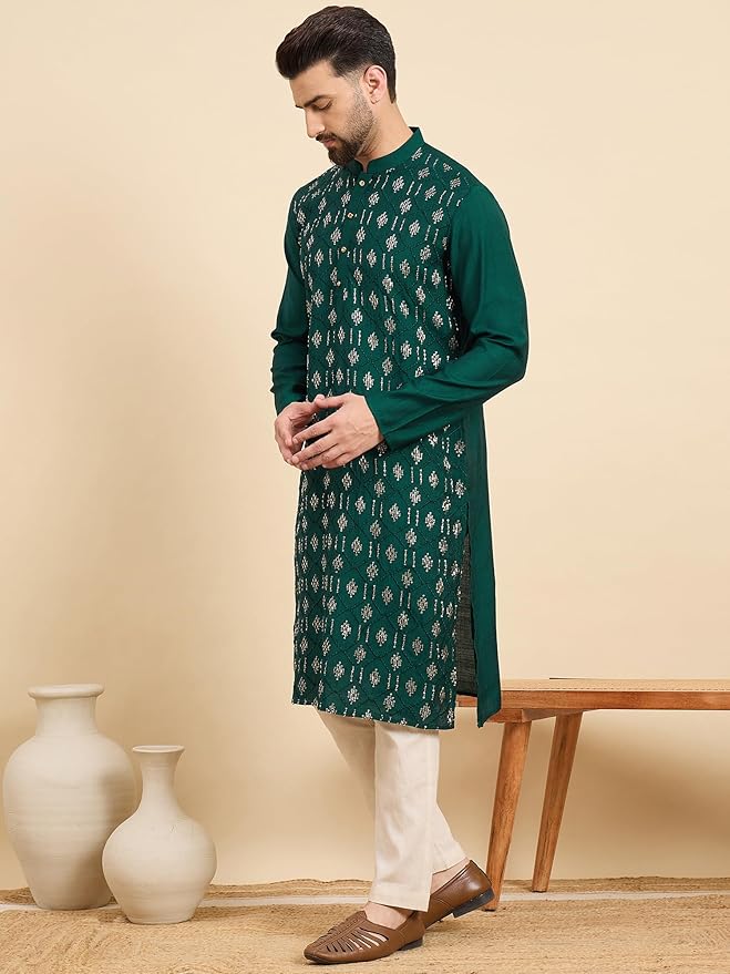Tavasya Men Rayon Blend Geometric Regular Kurta