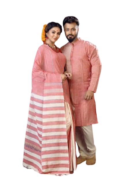 Couple Set Women's and Men's Handloom Pure Cotton Matching Combo Couple Dress Saree and Kurta