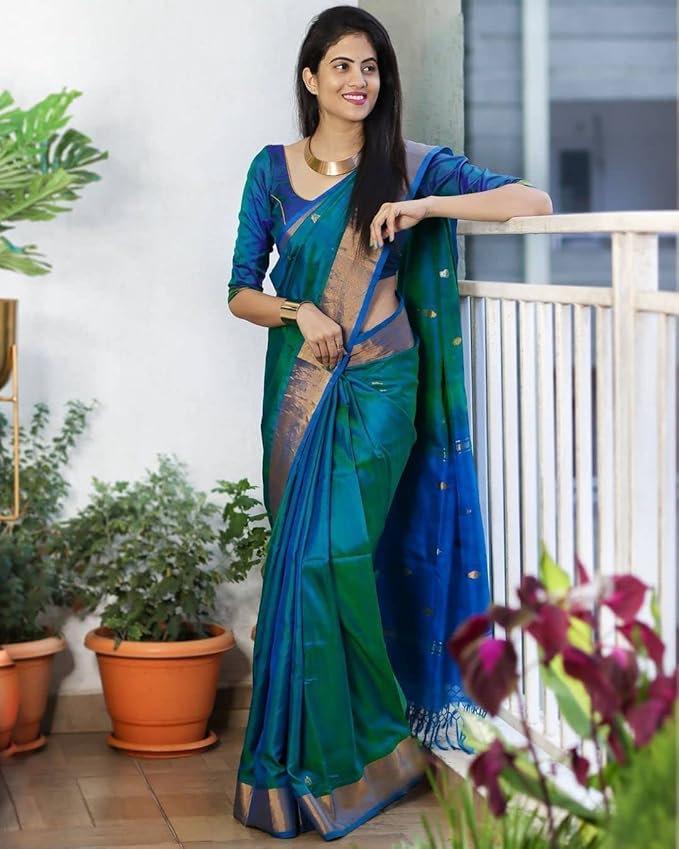 Women's Kanjivaram Woven Soft Silk Saree With Blouse Piece
