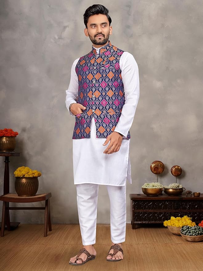 Men’s Kurta with Koti & Women’s Matching Saree Combo