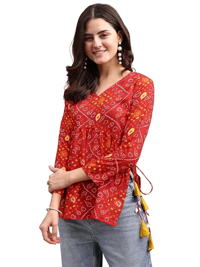 Women's Poly Rayon Printed Alia Cut Peplum Top | Top for Office | Women's Tunics | Short Kurti Women| Regular Fit