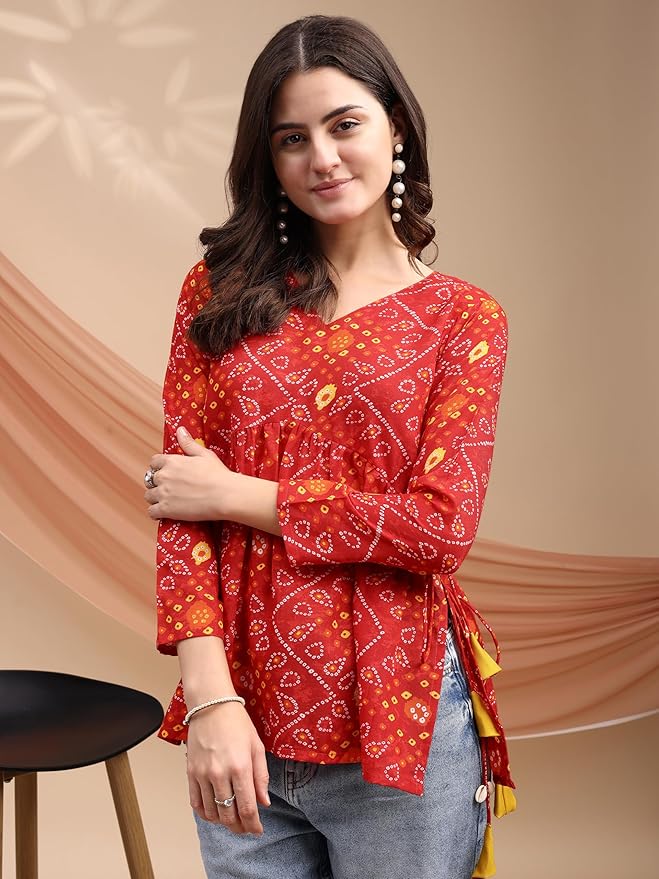 Women's Poly Rayon Printed Alia Cut Peplum Top | Top for Office | Women's Tunics | Short Kurti Women| Regular Fit