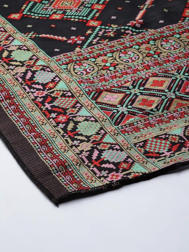 Men's Cotton Black Woven Thread With Gold Zari Thread Embroidery Unisex Dupatta