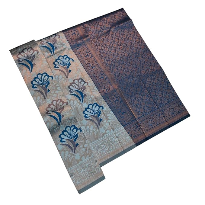 Men's Vesti Shirt and Saree Combo, Blue Shirt with White Dhoti and Floral Patterned Saree, Traditional Indian Style, Cotton Silk Blend