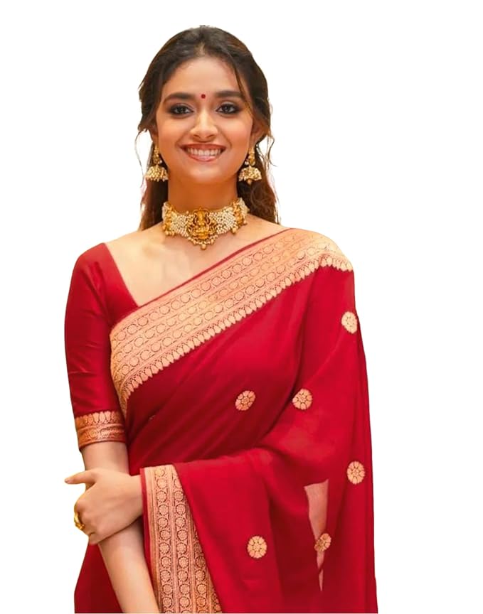 Women's Kanjivaram Silk Saree Jacquard Banarasi Sari With Blouse Piece For Wedding