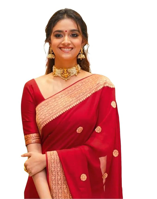 Women's Kanjivaram Silk Saree Jacquard Banarasi Sari With Blouse Piece For Wedding