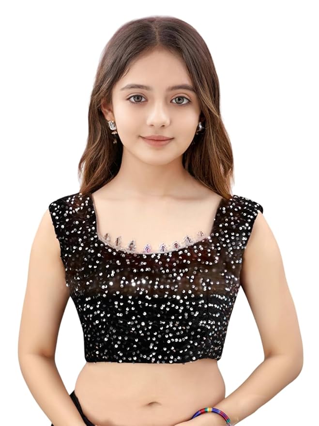 Baby Girls Lycra Blend Saree with Velvet Unstitched Blouse Piece | Readymade Saree For Girls | Sarees For Girls